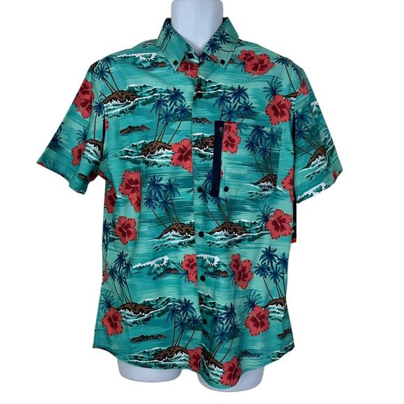Speedo Paddle Shirt Hawaiian Floral Swim Shirt Tropical Water Repellent Stretch - Picture 1 of 15